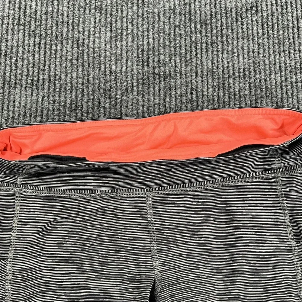 Lululemon Pants Womens 8 Gray Black Orange Speed Tight Leggings Striped Athletic - Picture 13 of 16